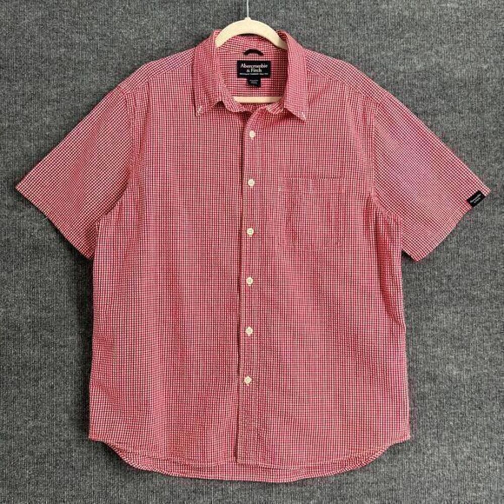 Abercrombie & Fitch Short Sleeve Button Up Shirt Mens L Red White Gingham Y2K